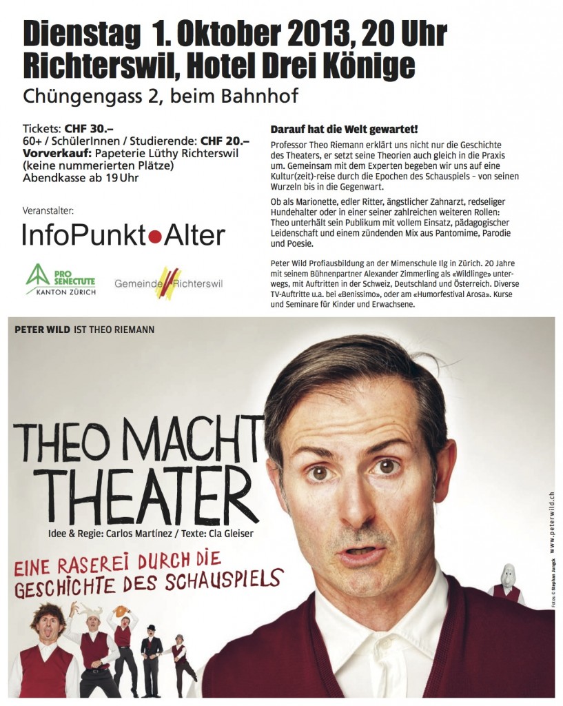 Theo macht Theater. Flyer zu Peter Wilds Bünhenprogramm.