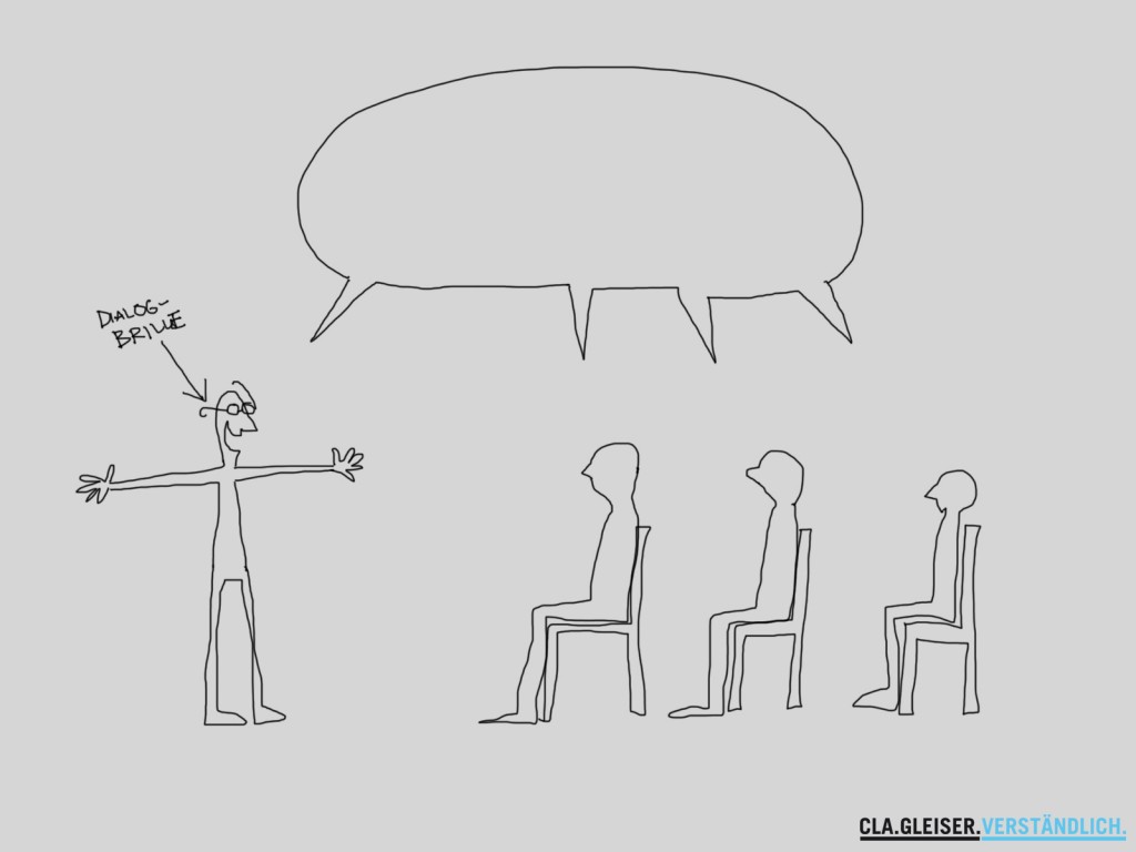 Auch die klassische rhetorische Situation (einer redet, die anderen hören zu) kann der Redner als Dialog gestalten.